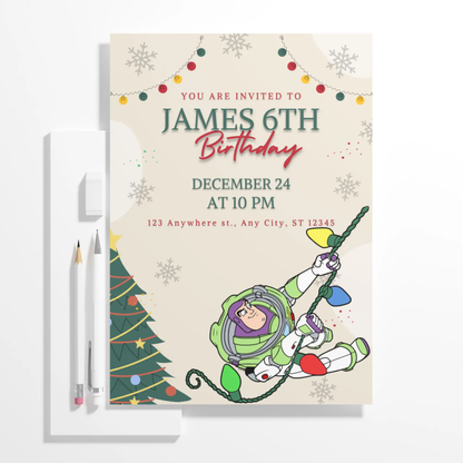 Buzz Lightyear Christmas Birthday Invitation Template | Toy Story Invite - CreativeRino