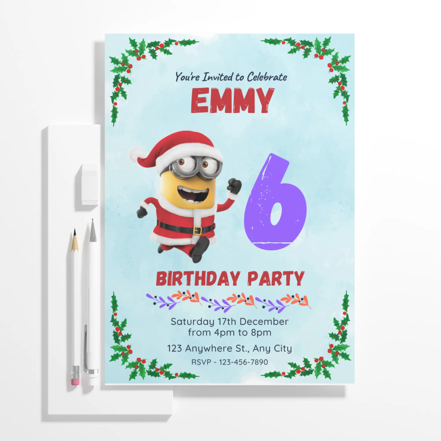 Minions Christmas Birthday Invitation Template - CreativeRino
