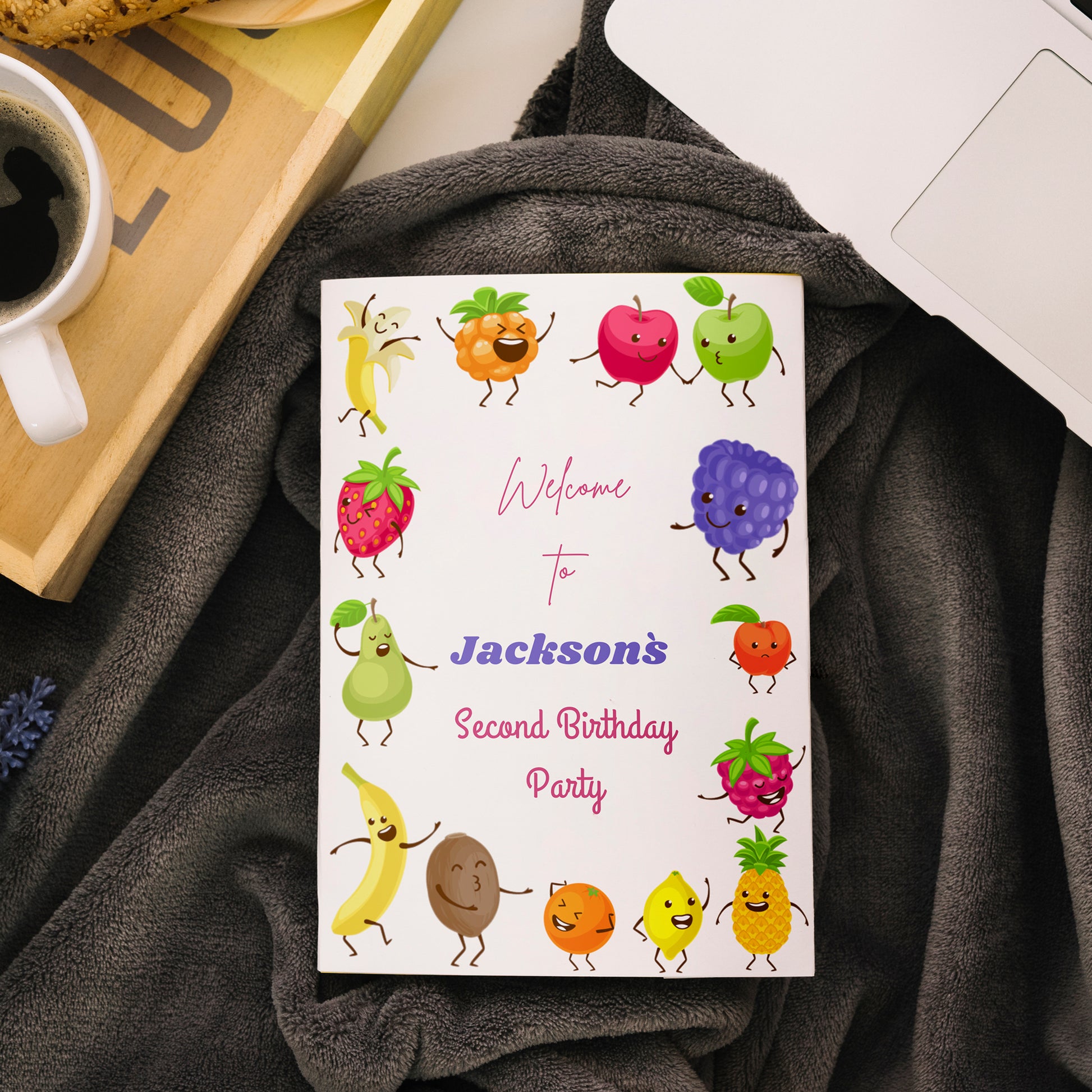 Hey Bear Dancing Fruit Birthday Welcome Sign Template - CreativeRino