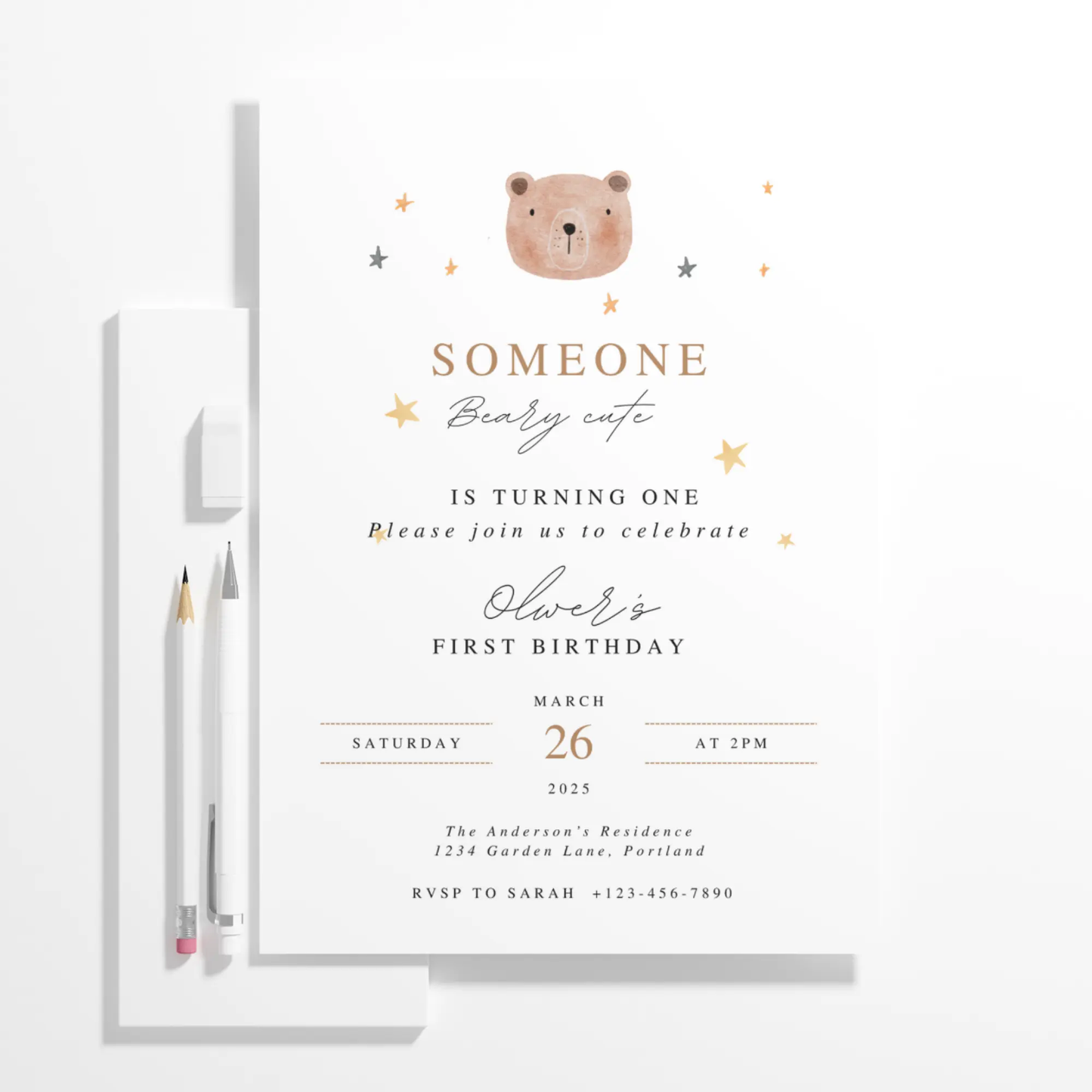 Teddy Bear Birthday Invitation Template | Someone Beary Cute Invite - CreativeRino