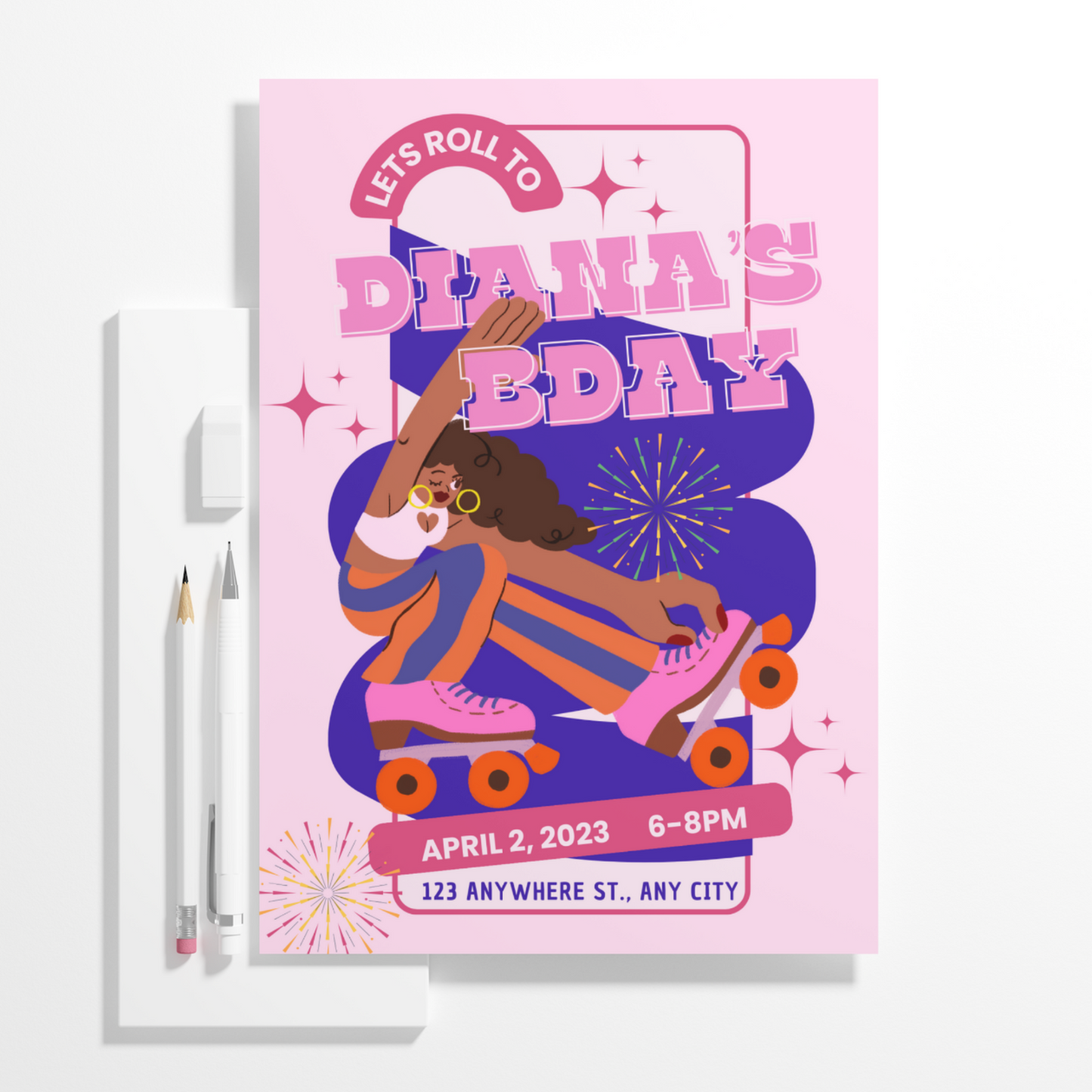 Roller Skates Skating Birthday Invitation Template