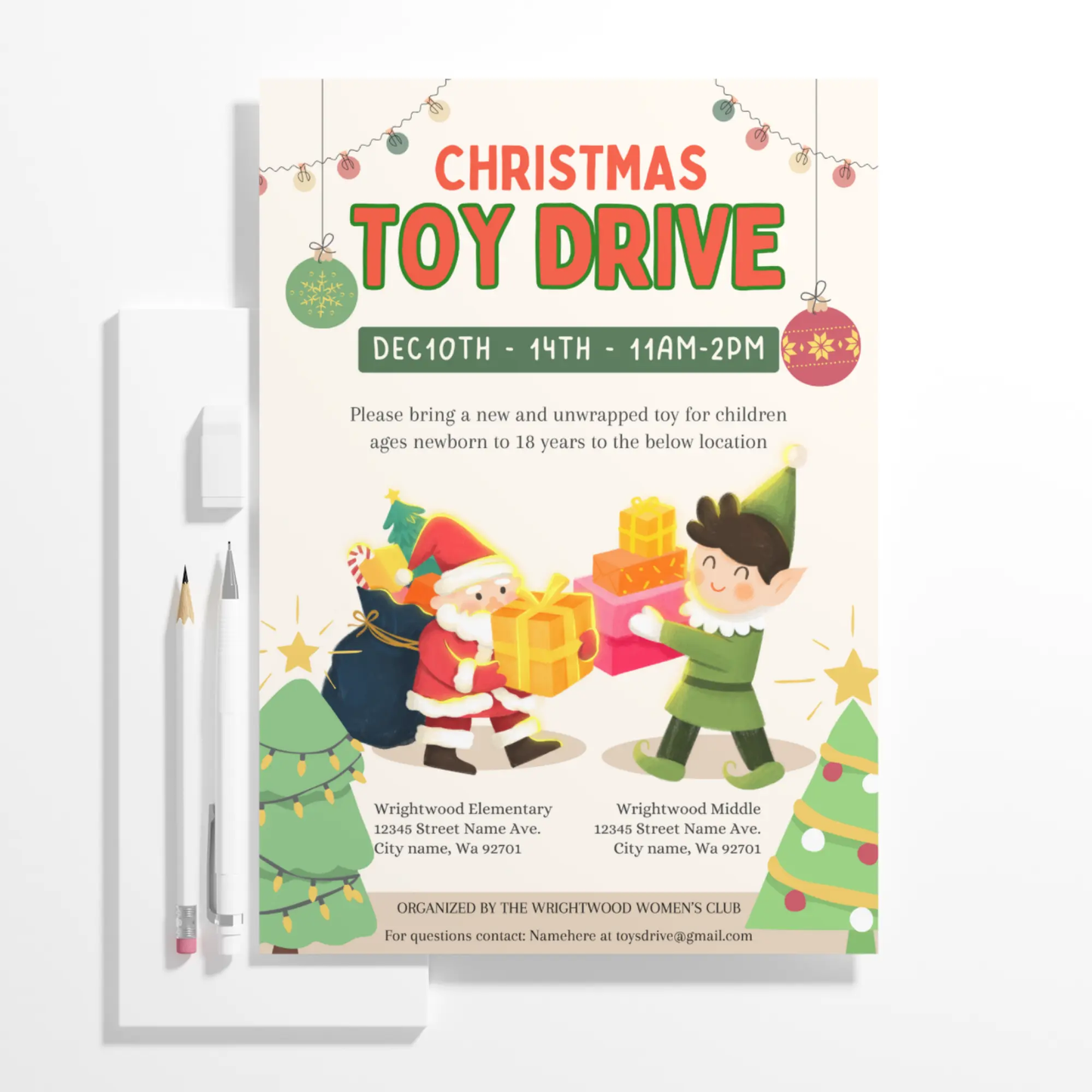 Christmas Toy Drive Flyer Template | Toy Drive Invitation - CreativeRino
