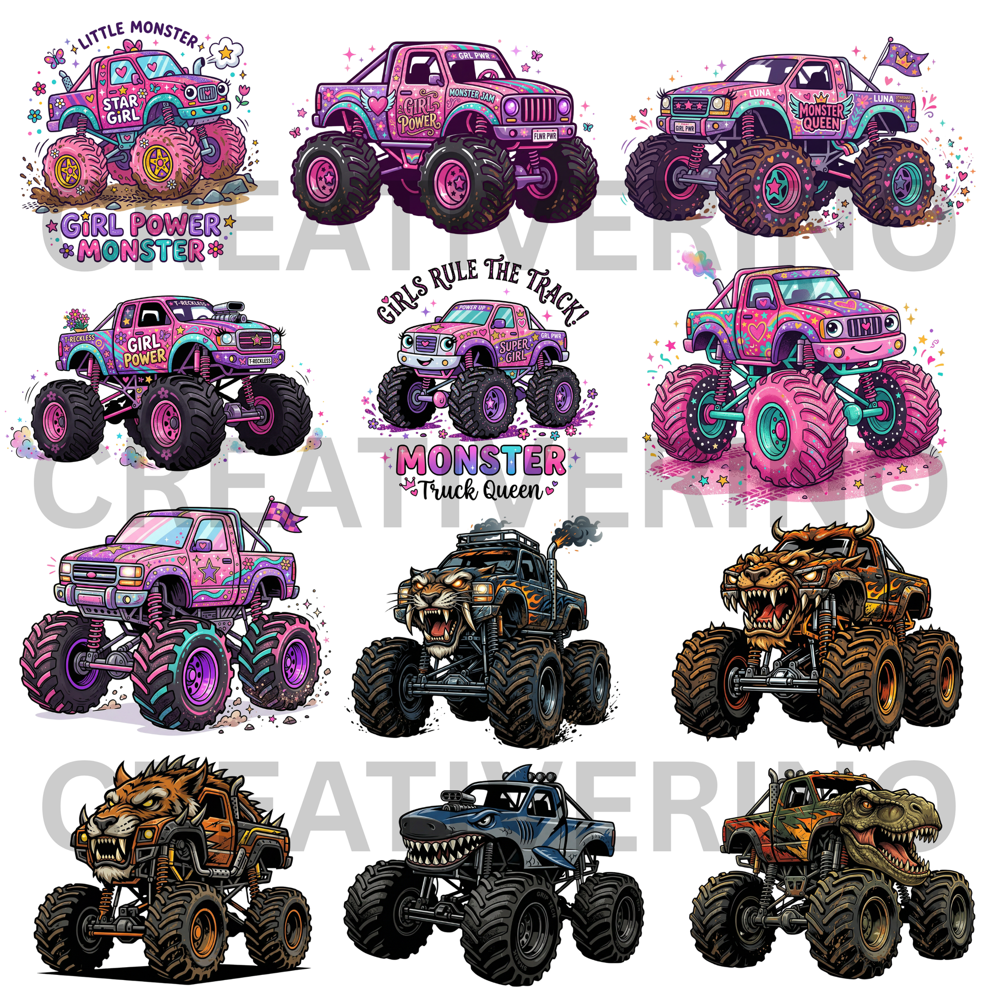 Monster Truck PNG Bundle | Kids Truck Clipart | Monster Jam Style Graphics CreativeRino