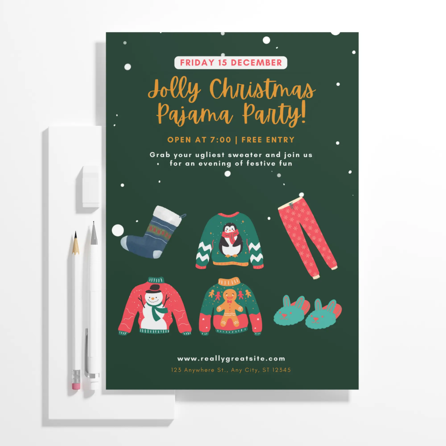 Slumber Christmas Pajamas Party Invitation Template - CreativeRino
