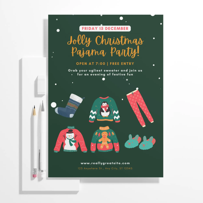 Slumber Christmas Pajamas Party Invitation Template - CreativeRino