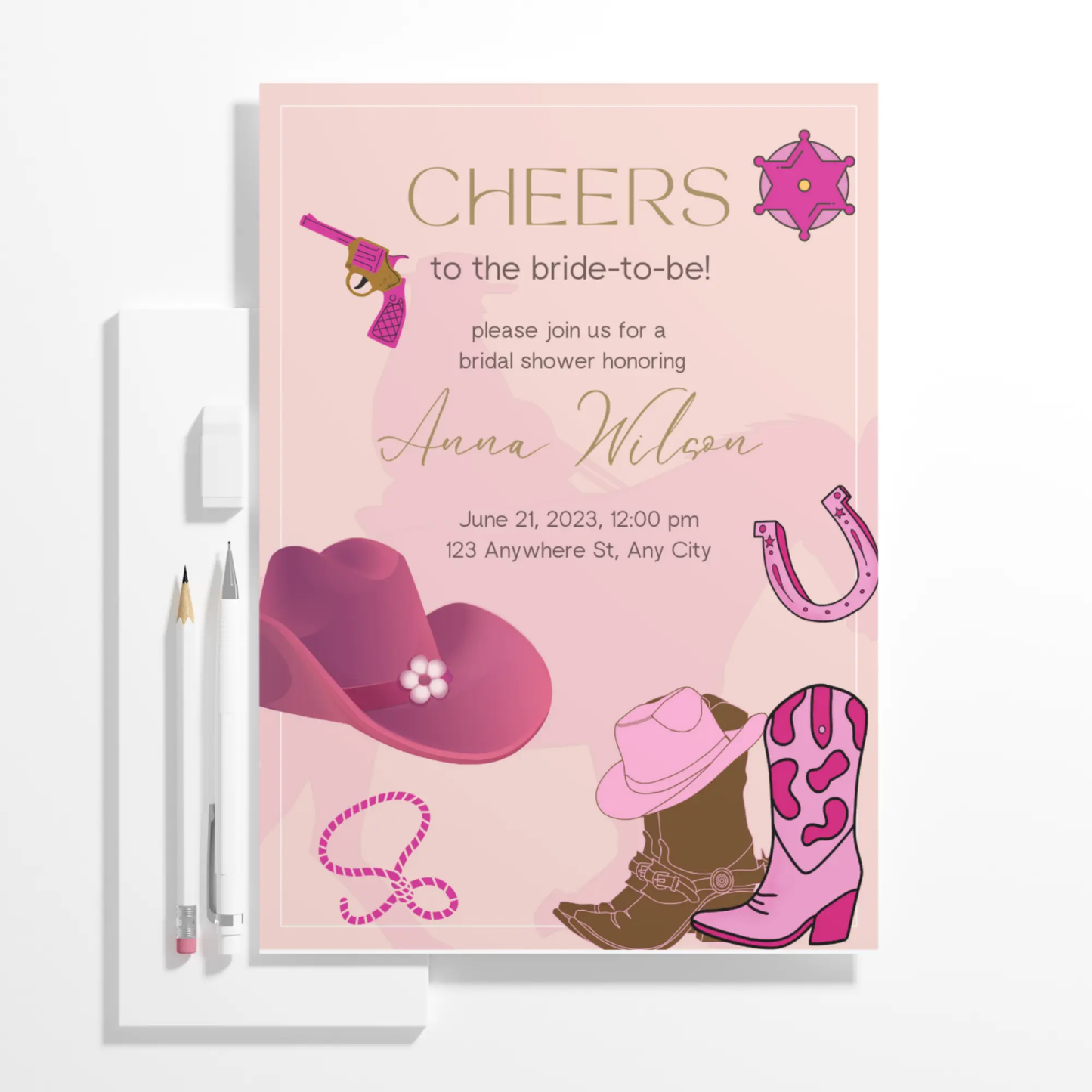 Rodeo Cowgirl Bridal Shower Invitation Template - CreativeRino