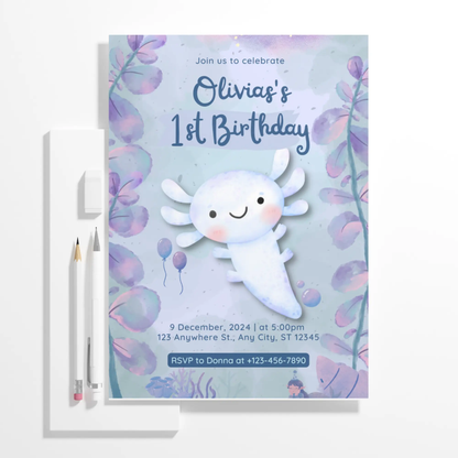 Axolotl Birthday Invitation Template - CreativeRino