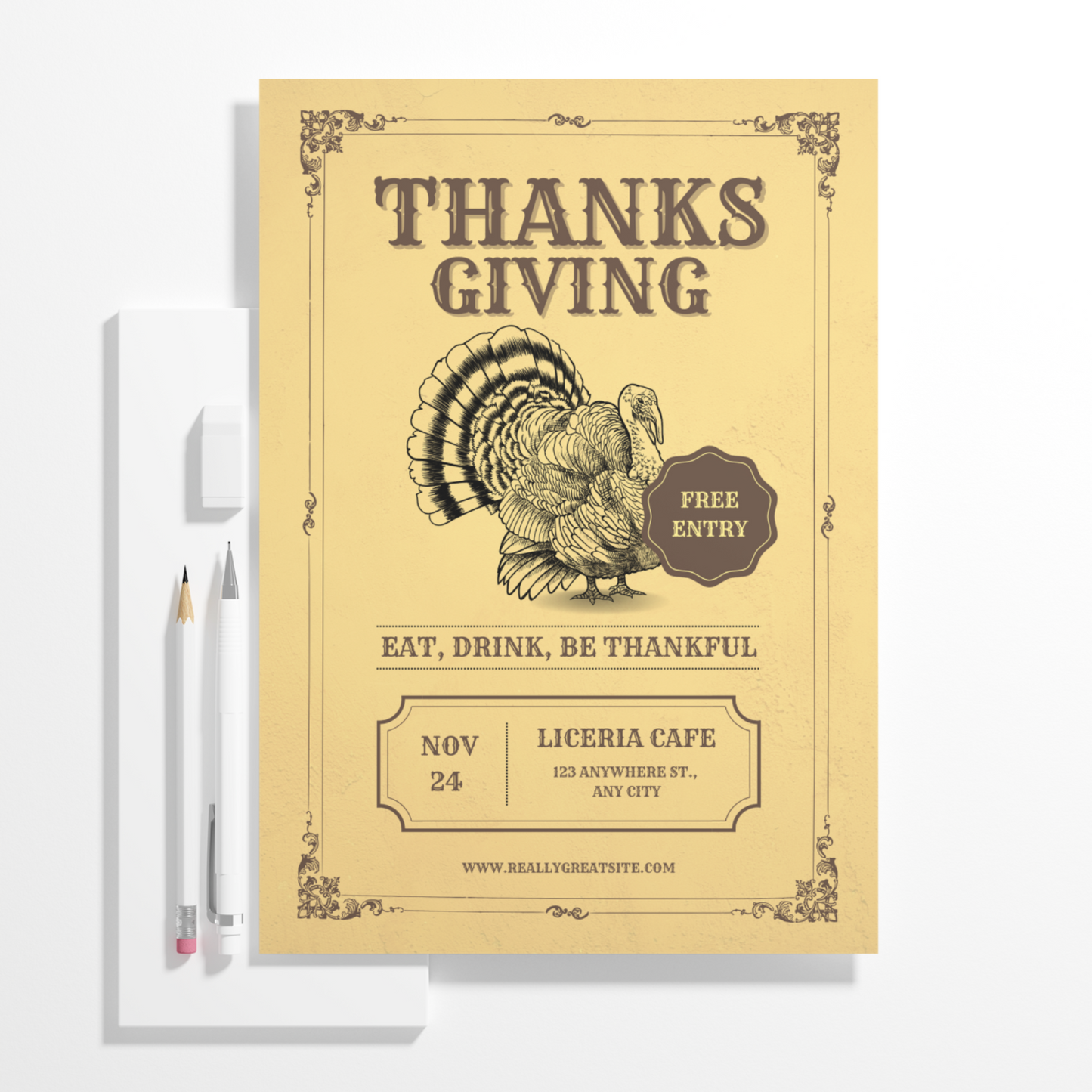 Little Turkey Thanksgiving Invitation Template