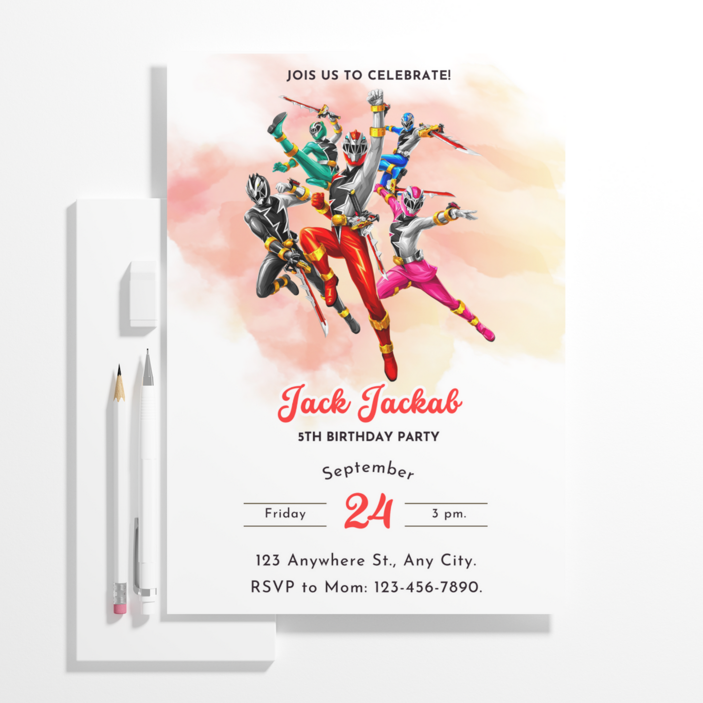 Power Rangers Birthday Invitation Template