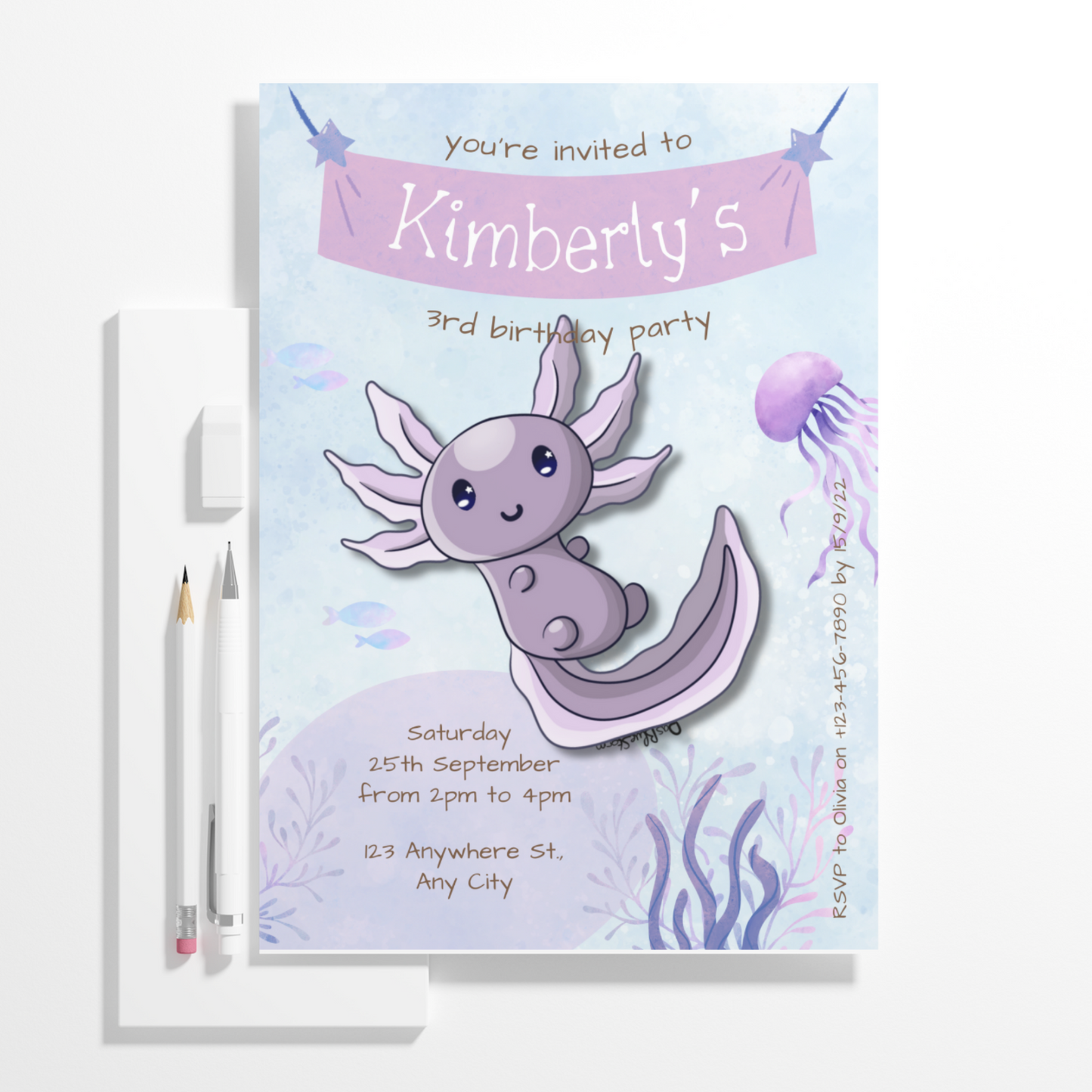 Axolotl Birthday Invitation Template