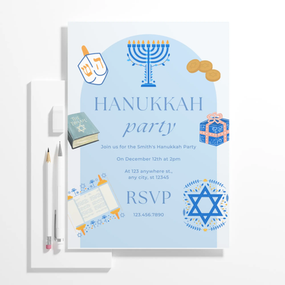 Hanukkah Invitation Template | Hanukkah Celebration Party Invite - CreativeRino