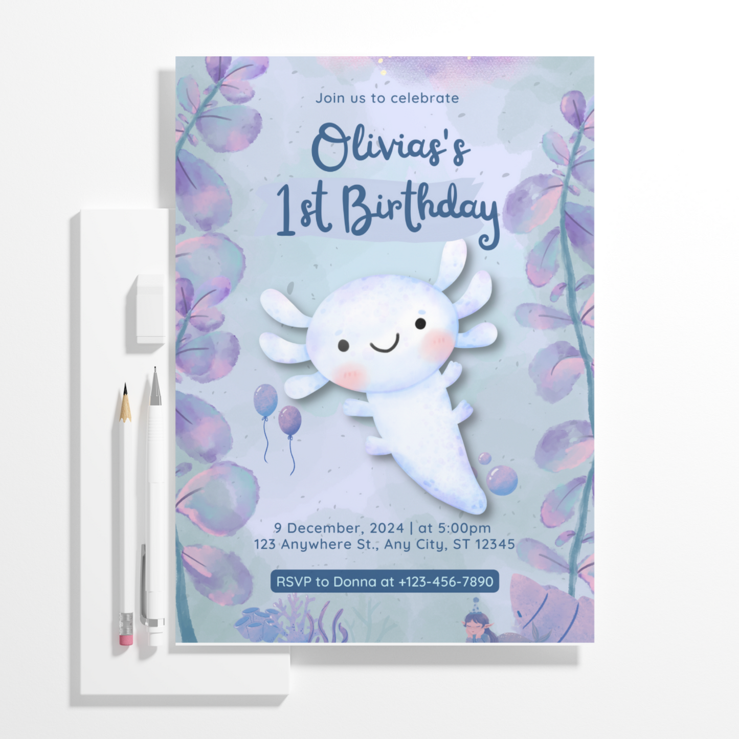 Axolotl Birthday Invitation Template