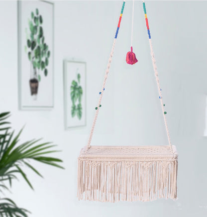 Handwoven Boho Macrame Cat Swing Bed | Cotton Rope Lace Pet Hammock & Hanging Tapestry CreativeRino