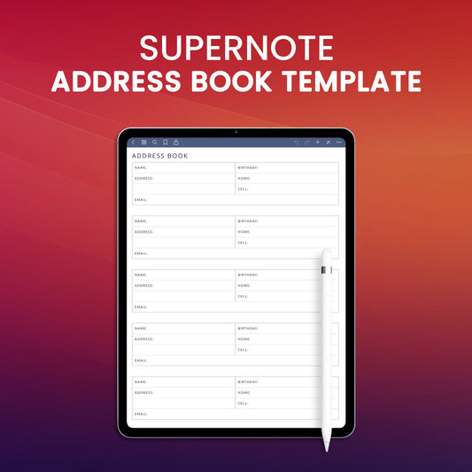 Supernote Address Book Template Planner Template