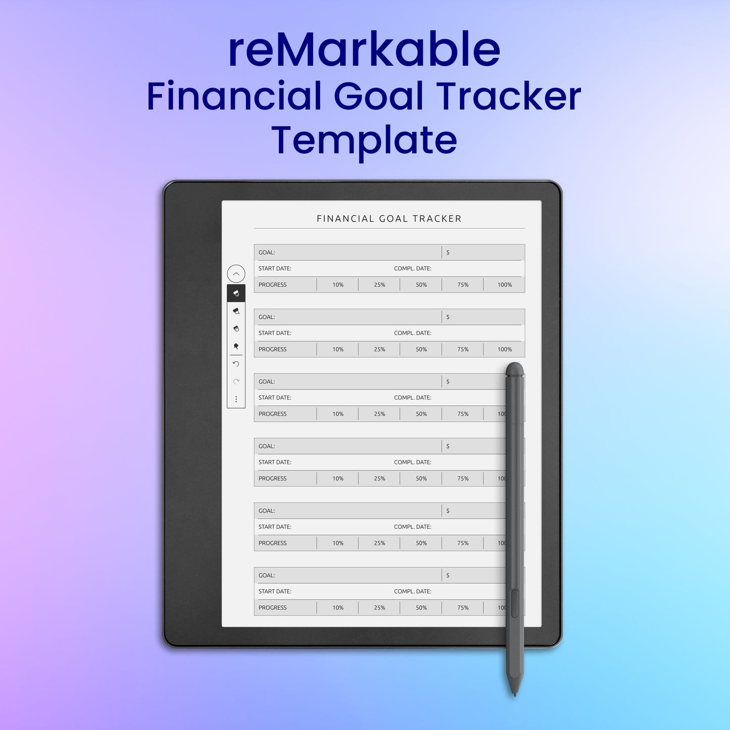 reMarkable 2 Financial Goal Tracker Template Planner Template