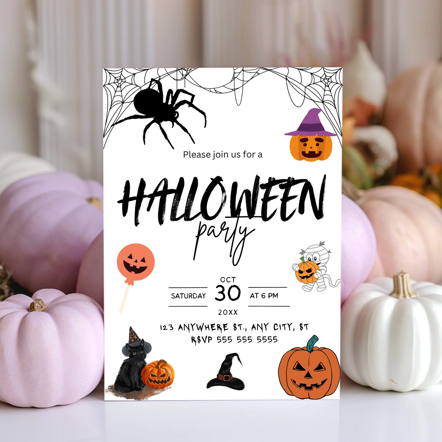 Pumpkin and Spider Halloween Party Invitation Template