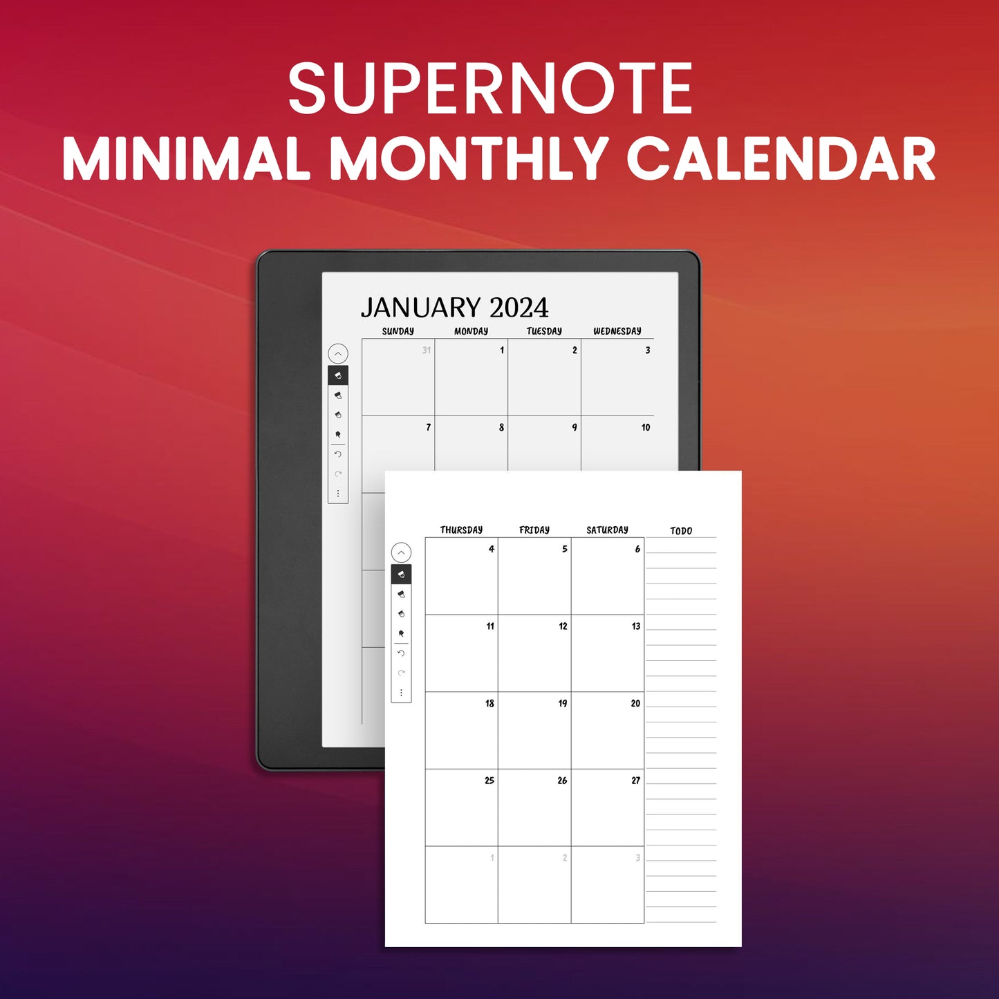 Supernote Minimal Monthly Calendar Planner Template