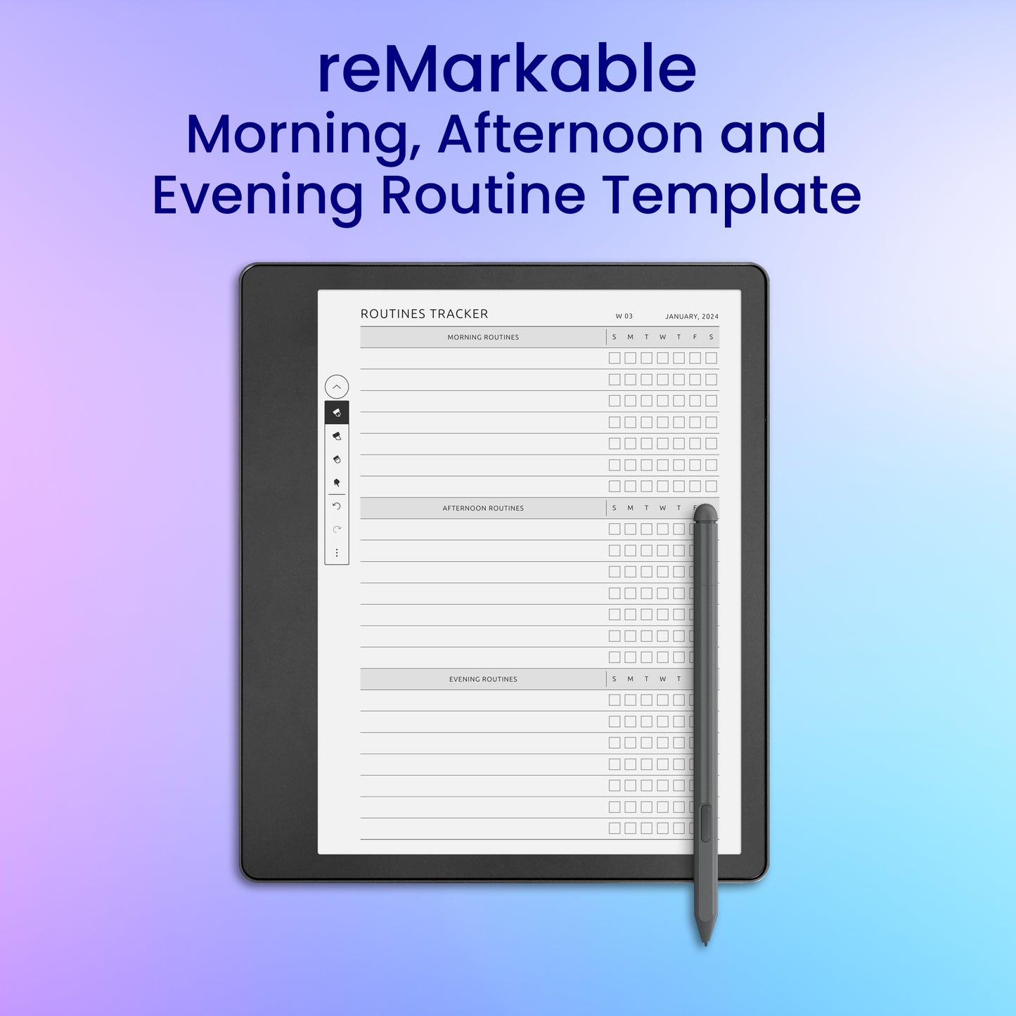 reMarkable 2 Morning, Afternoon and Evening Routine Template Planner Template