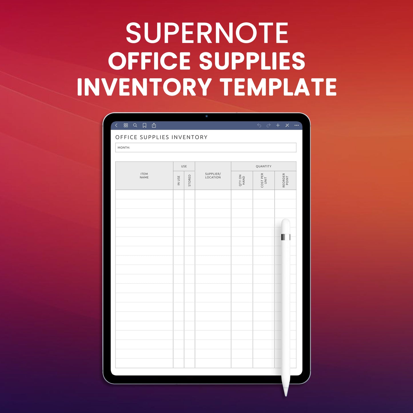 Supernote Office Supplies Inventory Template Planner Template