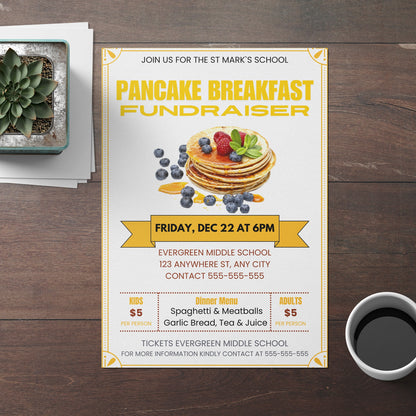 Pancake Breakfast Fundraiser Flyer Invite Template CreativeRino