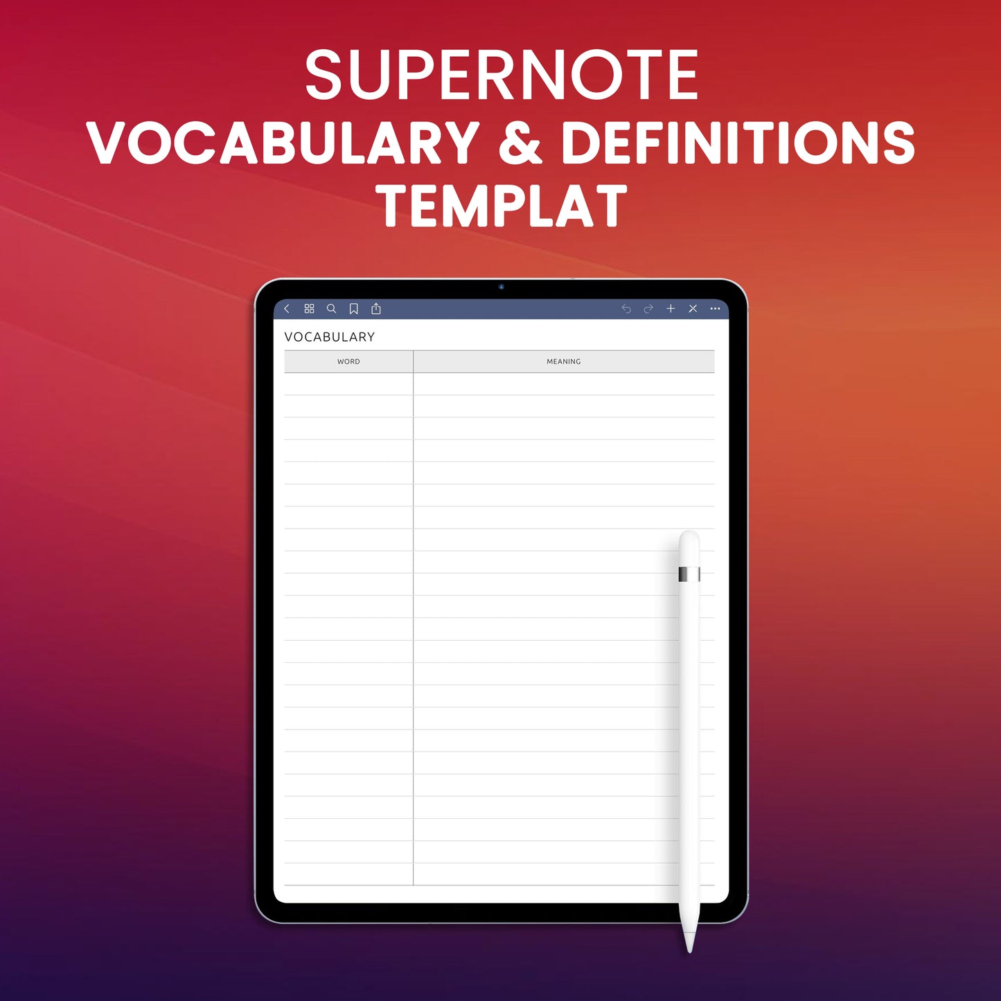 Supernote Vocabulary & Definitions Template Planner Template