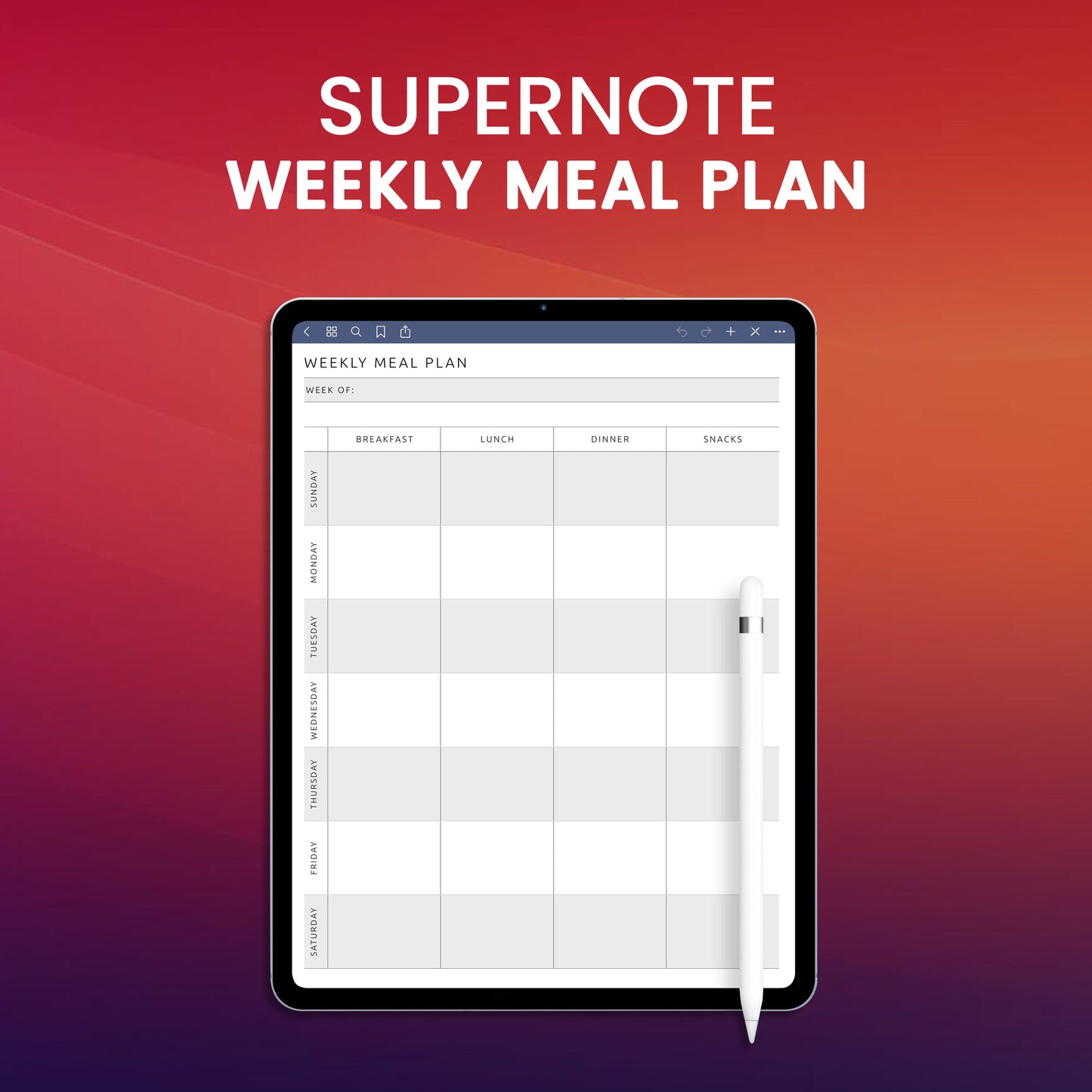 Supernote Weekly Meal Plan Planner Template