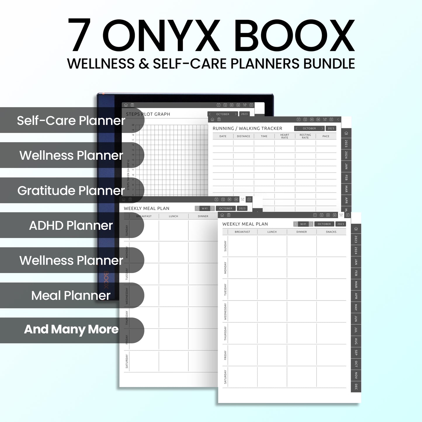 7 Onyx Boox Wellness & Self-Care Planners Template Bundle