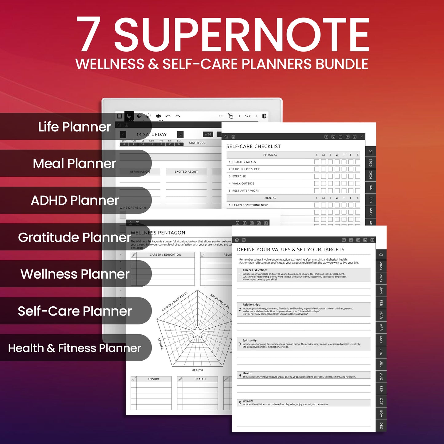 7 Supernote Wellness & Self-Care Planner Template Bundle