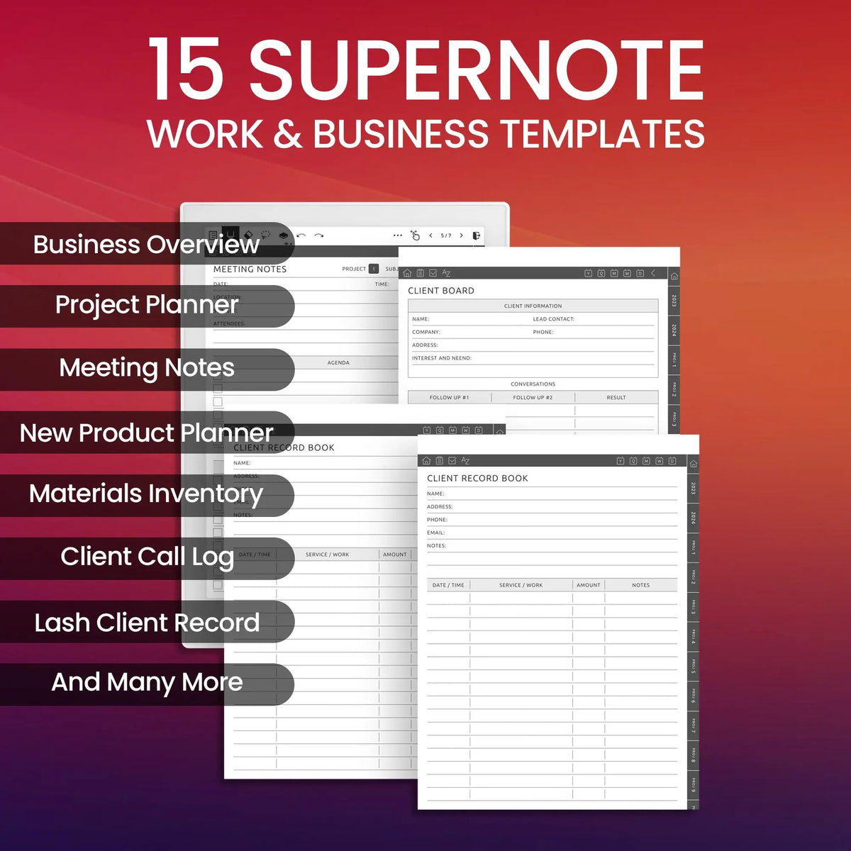 15 Supernote Work & Business Templates Planner Template Bundle ...