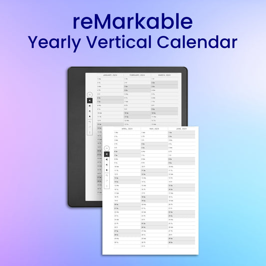 reMarkable 2 Yearly Vertical Calendar Planner Template