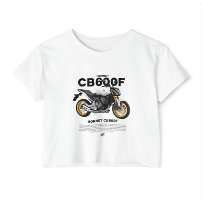 Honda CB600F Women Crop Top with Motorcycle Design - Perfect T-shirt for Bikers and Festival Goers - CreativeRino