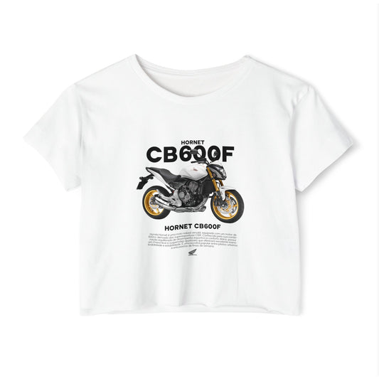 Honda CB600F Women Crop Top with Motorcycle Design - Perfect T-shirt for Bikers and Festival Goers - CreativeRino