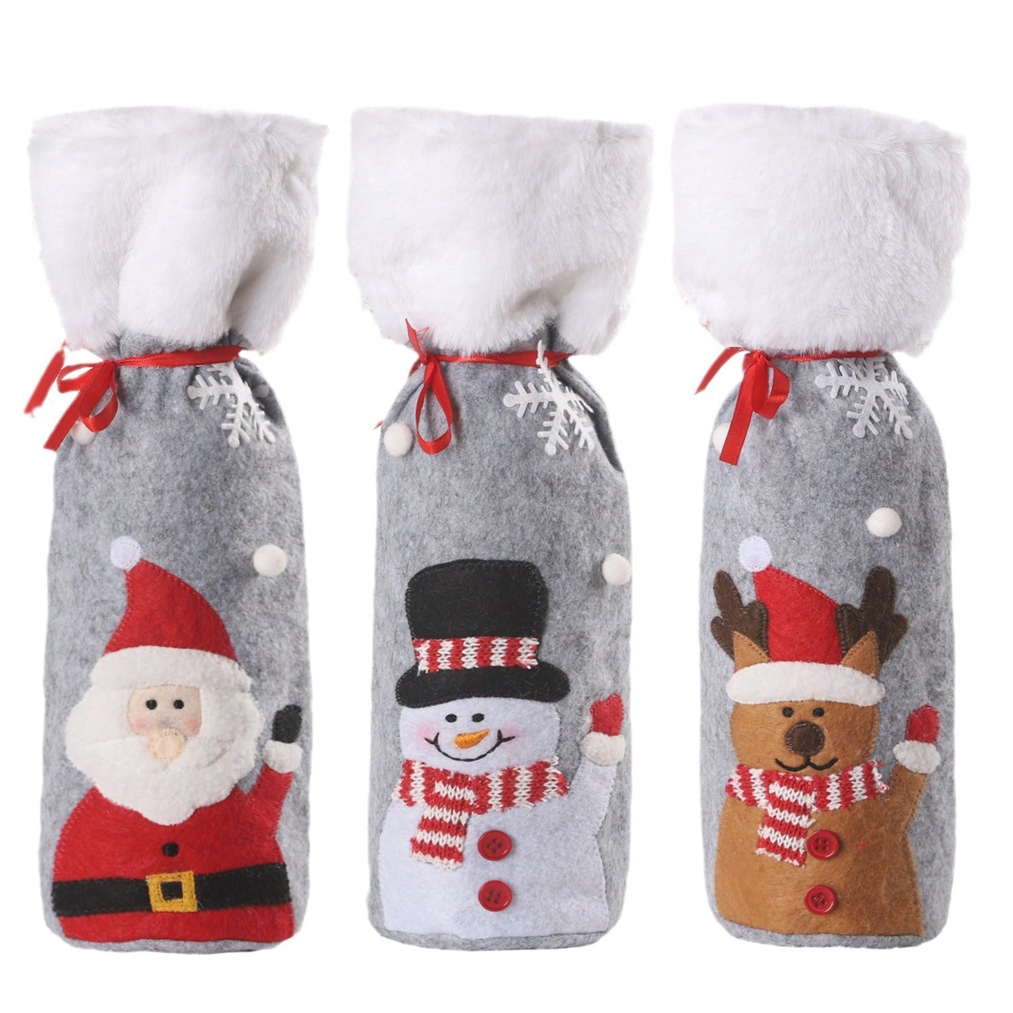 Festive Red Wine Bottle Covers Gift Set | Elderly, Snowman & Elk Household Decor eprolo