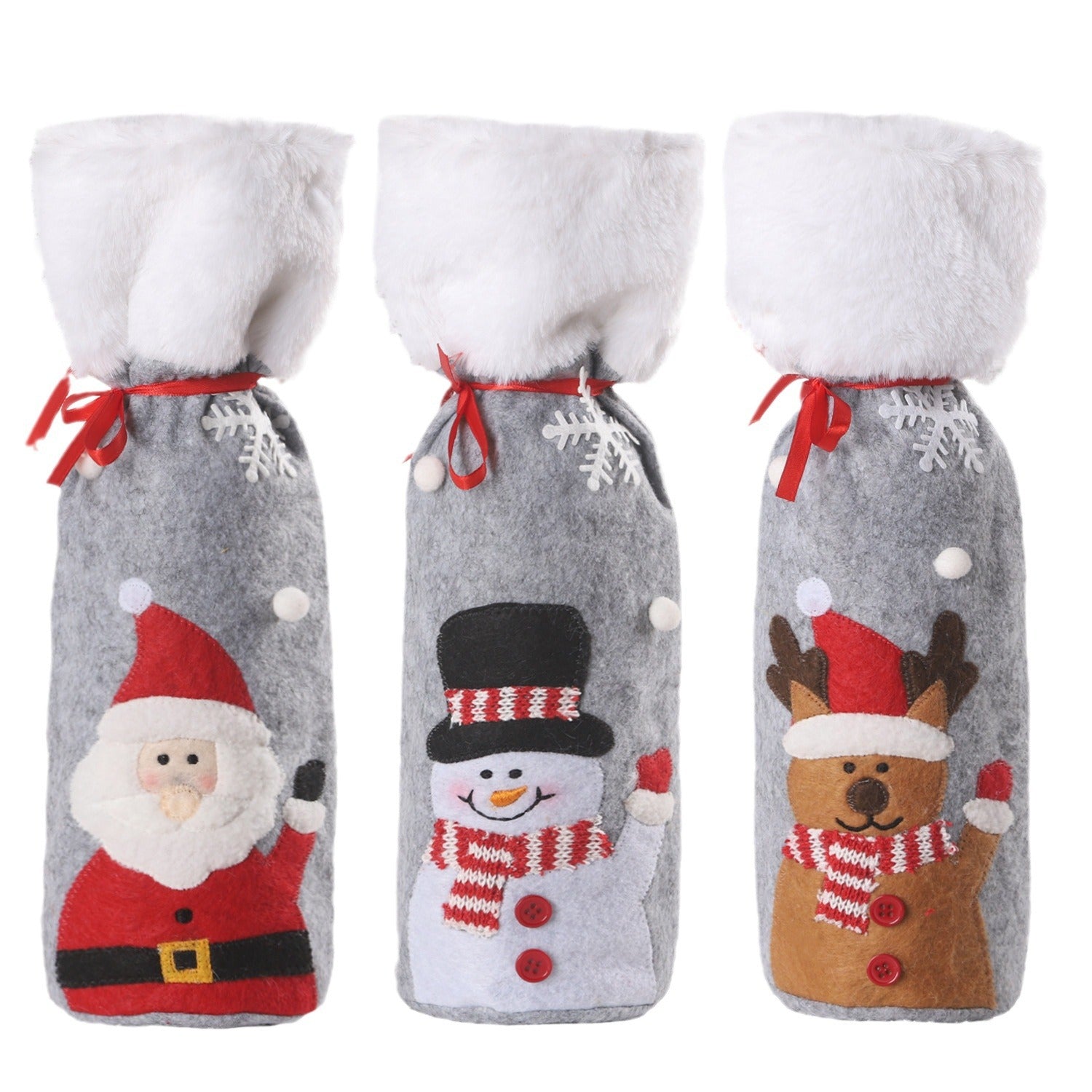 Festive Red Wine Bottle Covers Gift Set | Elderly, Snowman & Elk Household Decor eprolo