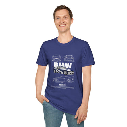 BMW M3 GTR Graphic Unisex Softstyle T-Shirt - Racing Car Design - CreativeRino