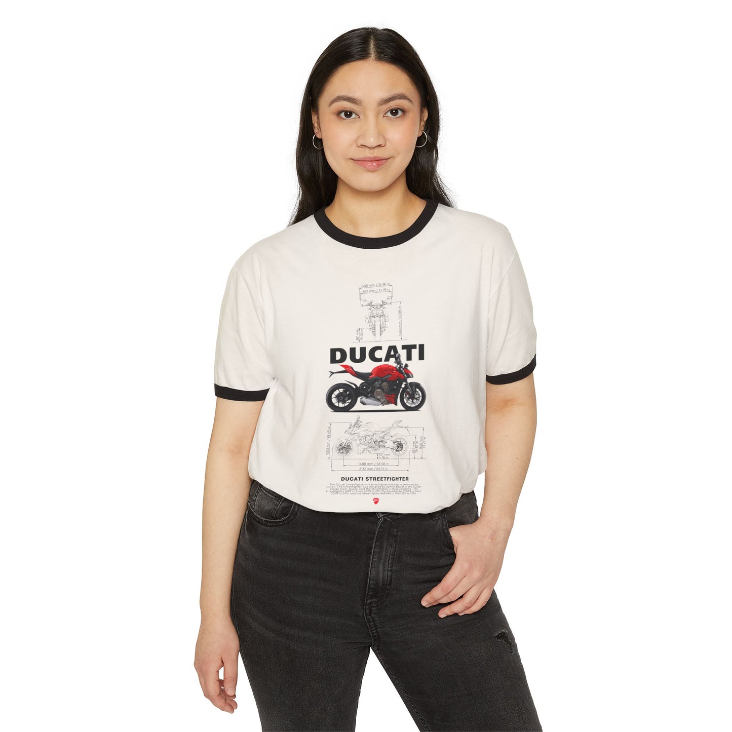 Ducati Streetfighter Motorcycle Ringer T-Shirt - Unisex Cotton Graphic Tee for Fans - CreativeRino