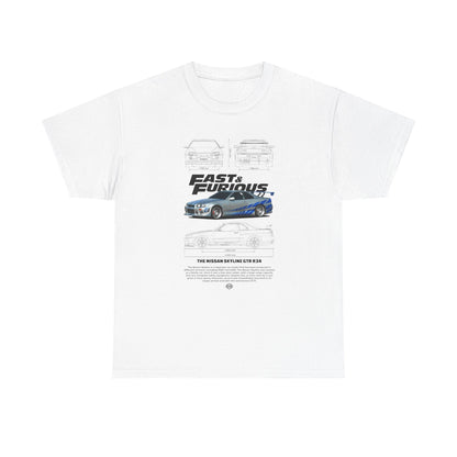 Fast & Furious Unisex Heavy Cotton Tee - Skyline GT-R 34 Graphic T-shirt - CreativeRino