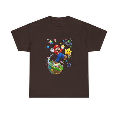 Mario Galaxy Graphic Tee — Mario Jumping with Luma Kids T‑Shirt Printify