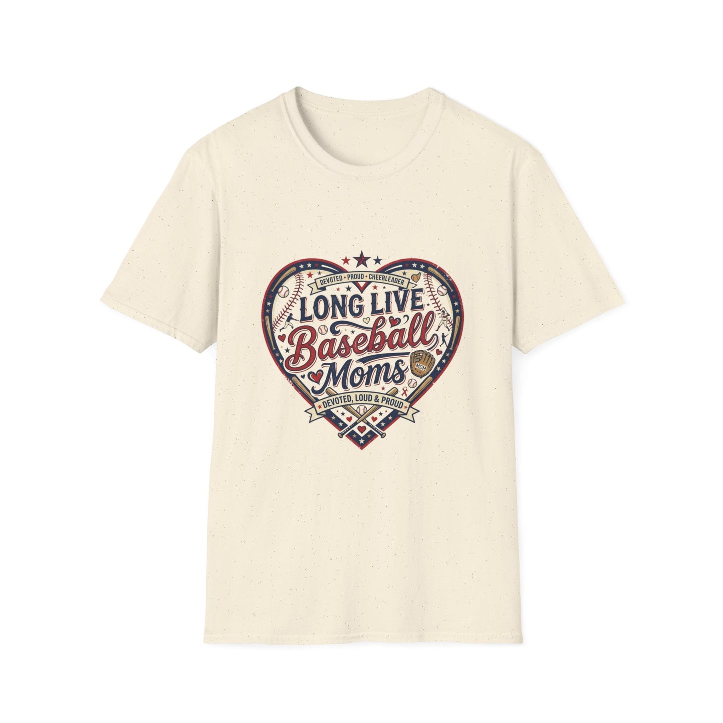 Baseball Mom Heart T-Shirt – “Long Live Baseball Moms” Soft Graphic Tee Printify