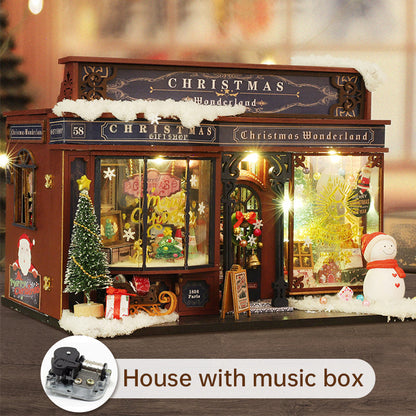 DIY Wooden Merry Christmas Miniature Dollhouse Kit with LED Lights | Adult Handmade Xmas Gift eprolo