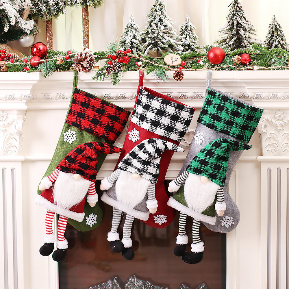 Faceless Forester Christmas Stocking | Red Plaid Dwarf Gnome Hanging Doll & Candy Gift Bag Decoration eprolo