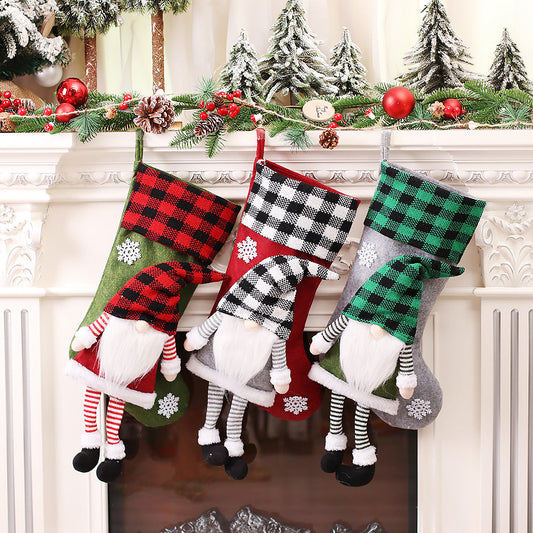 Faceless Forester Christmas Stocking | Red Plaid Dwarf Gnome Hanging Doll & Candy Gift Bag Decoration eprolo