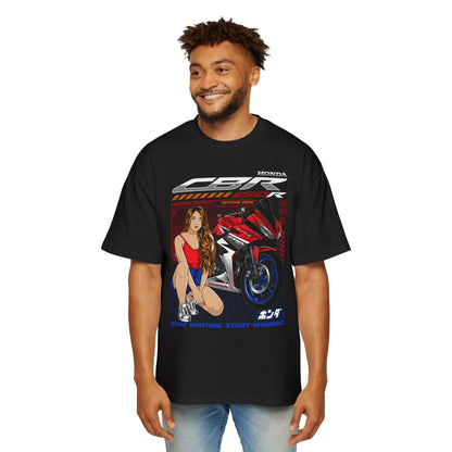 Men's Heavy Oversized Tee - Stop Waiting Start Winning - Honda Motorcycle Graphic T-shirt - CreativeRino
