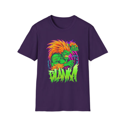 Retro Blanka Graphic Unisex Softstyle T-Shirt - Perfect for Gamers & Comic Fans - CreativeRino