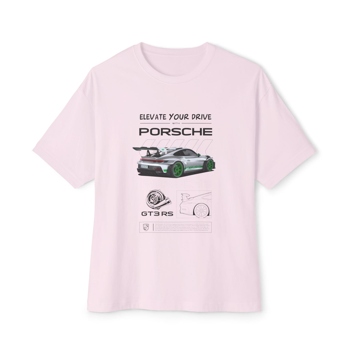 Elevate Your Drive Unisex Oversized Boxy Tee - Porsche GT3RS Graphic T-Shirt - CreativeRino