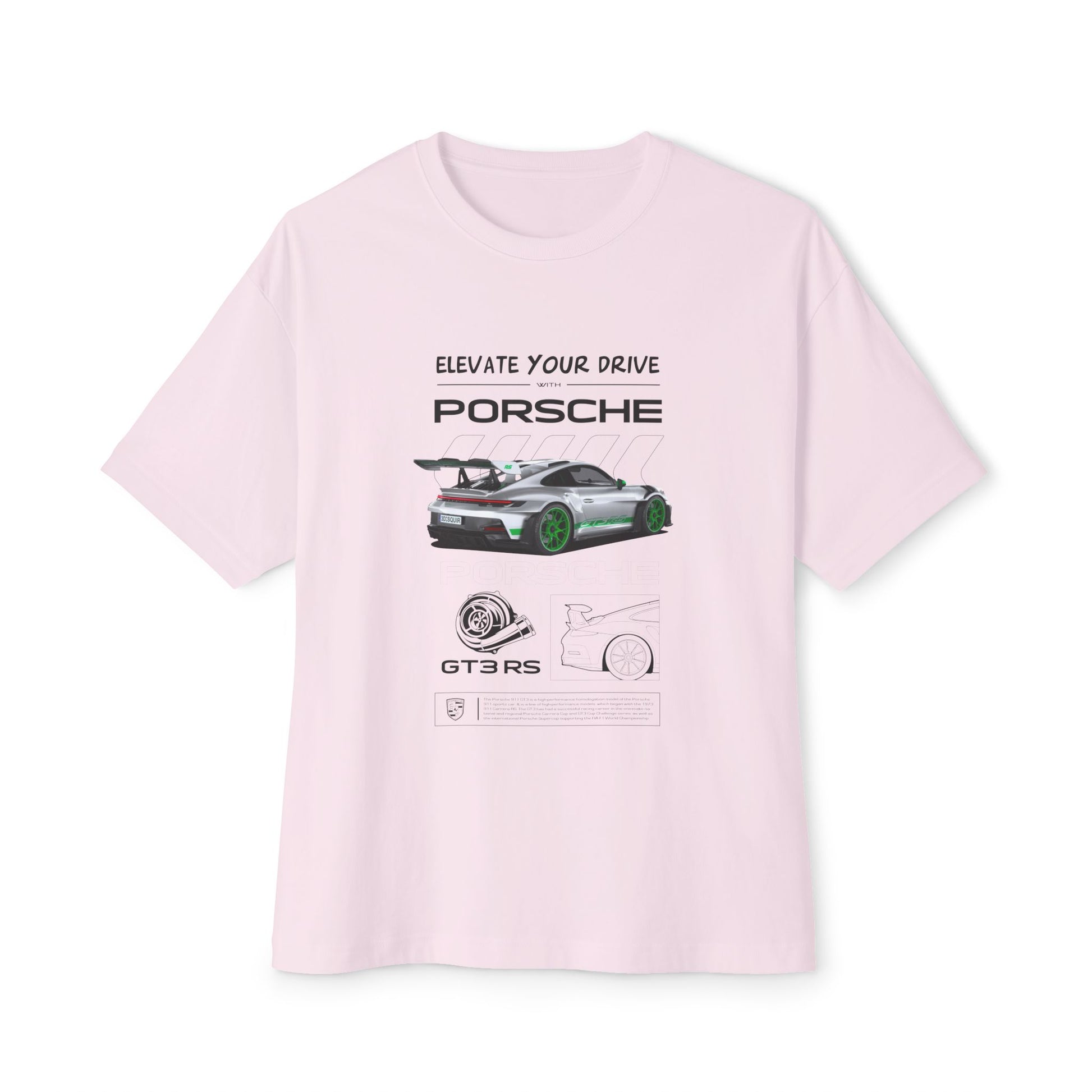 Elevate Your Drive Unisex Oversized Boxy Tee - Porsche GT3RS Graphic T-Shirt - CreativeRino