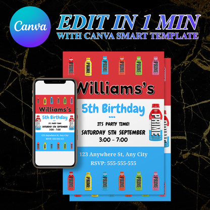 Prime Energy Drink Birthday Invitation Template - CreativeRino