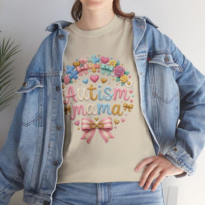 Autism Mama T-Shirt — Cute Pastel Puzzle Heart Design Printify