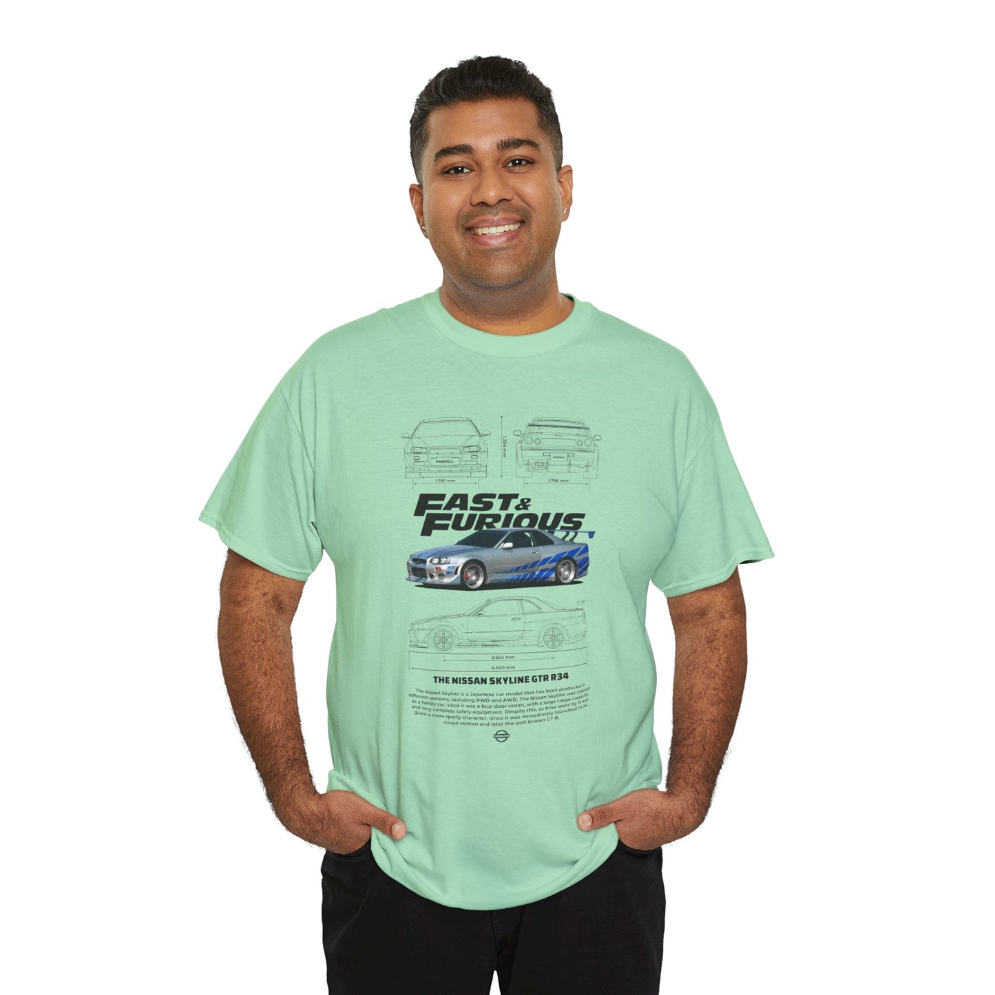 Fast & Furious Unisex Heavy Cotton Tee - Skyline GT-R 34 Graphic T-shirt - CreativeRino