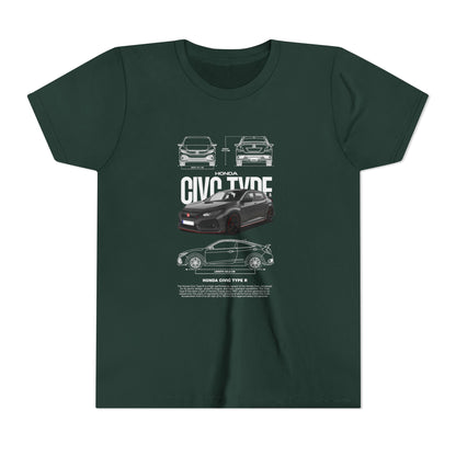Honda Civic Type R Youth Short Sleeve Tee - Cool Car Graphic Tee for Young Car Enthusiasts - CreativeRino